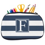 Horizontal Stripe Neoprene Pencil Case - Medium w/ Initial