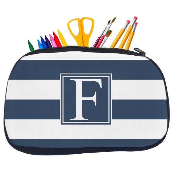Custom Horizontal Stripe Neoprene Pencil Case - Medium w/ Initial