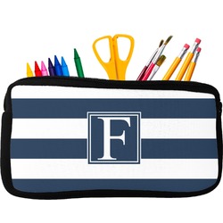 Horizontal Stripe Neoprene Pencil Case - Small w/ Initial