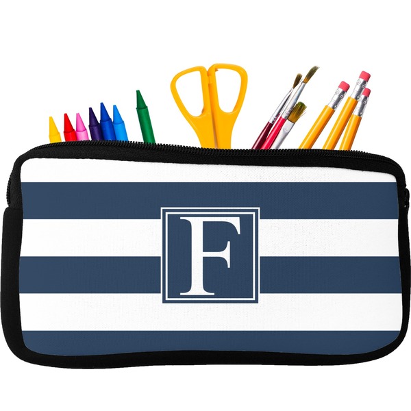 Custom Horizontal Stripe Neoprene Pencil Case - Small w/ Initial