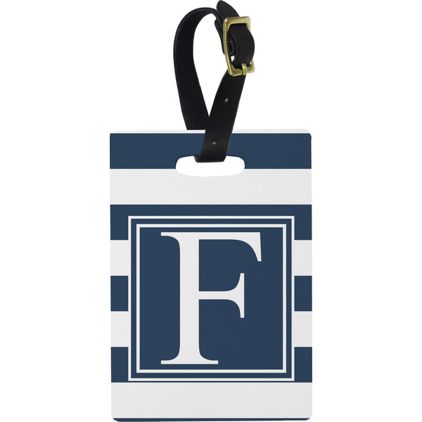 Custom Horizontal Stripe Plastic Luggage Tag - Rectangular w/ Initial