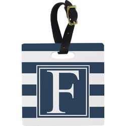 Horizontal Stripe Plastic Luggage Tag - Square w/ Initial