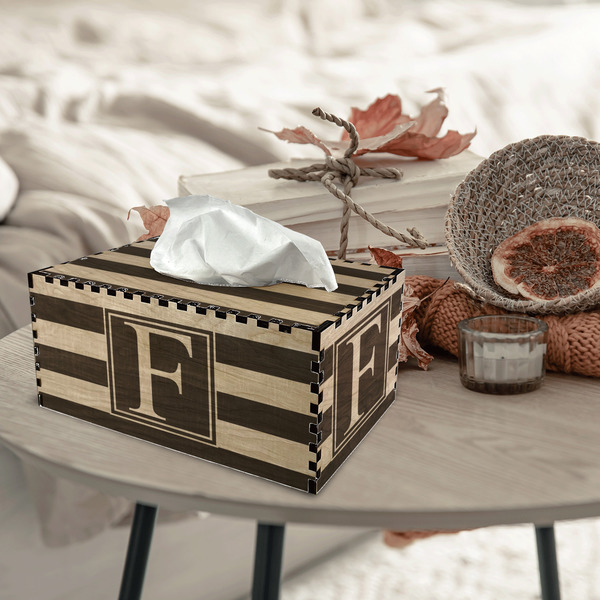 Horizontal Stripe Rectangle Tissue Box Covers - Wood - In Context