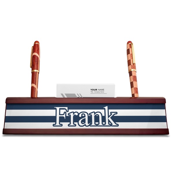 Horizontal Stripe Red Mahogany Nameplates with Business Card Holder - Straight