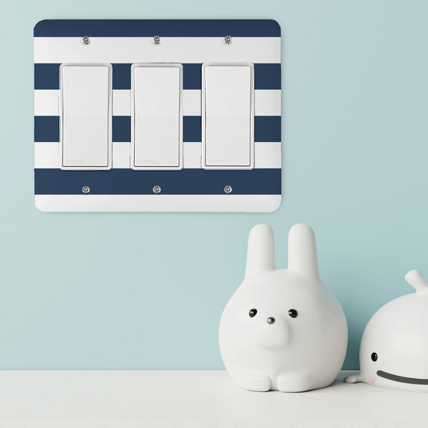 Horizontal Stripe Rocker Light Switch Covers - Triple - IN CONTEXT