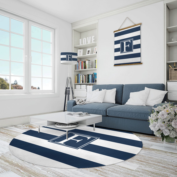 Horizontal Stripe Round Area Rug - IN CONTEXT