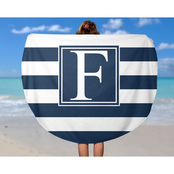 Horizontal Stripe Round Beach Towel - In Use