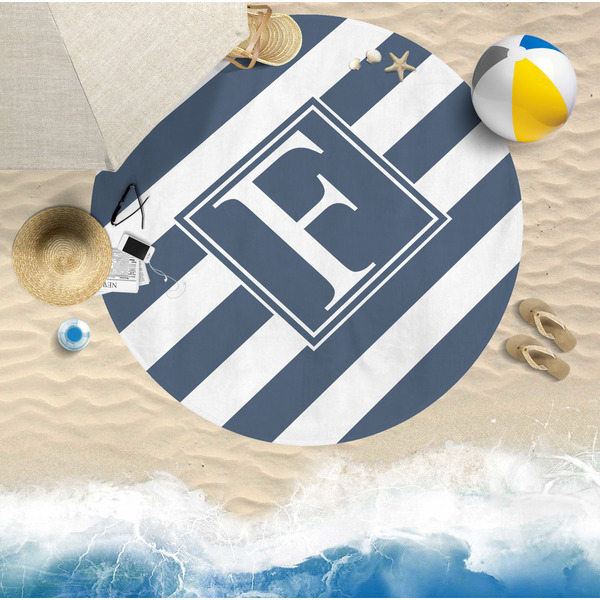 Horizontal Stripe Round Beach Towel Lifestyle