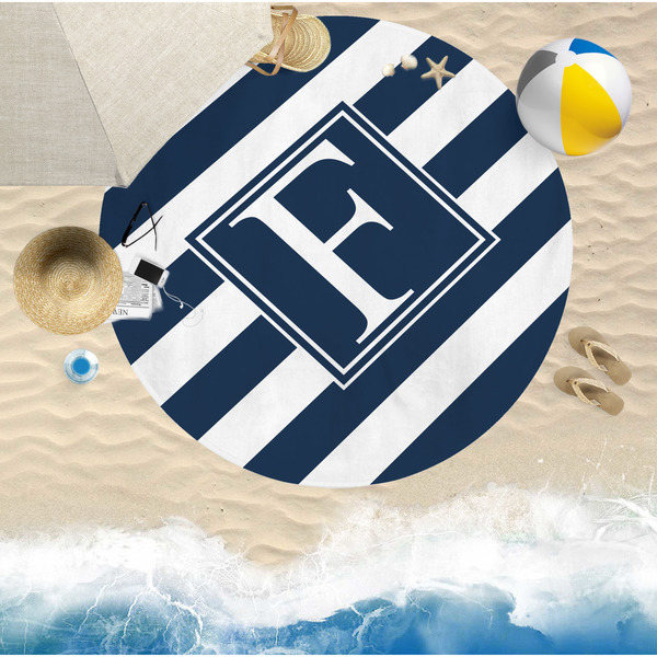 Horizontal Stripe Round Beach Towel Lifestyle