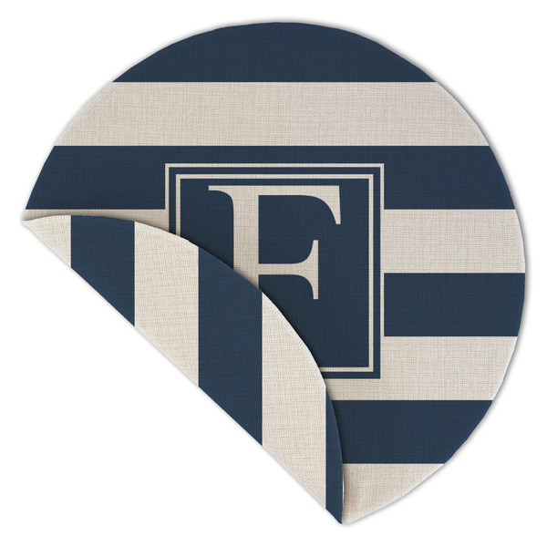 Horizontal Stripe Round Linen Placemats - Front (folded corner double sided)