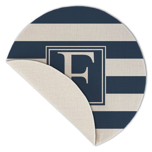 Horizontal Stripe Round Linen Placemats - Front (folded corner single sided)