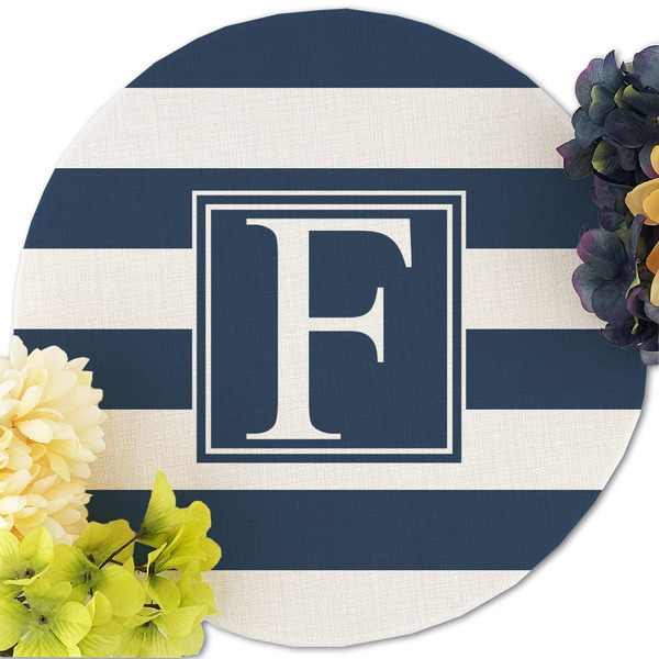 Horizontal Stripe Round Linen Placemats - Front (w flowers)