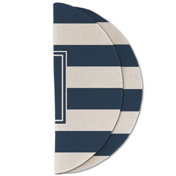 Horizontal Stripe Round Linen Placemats - HALF FOLDED (double sided)