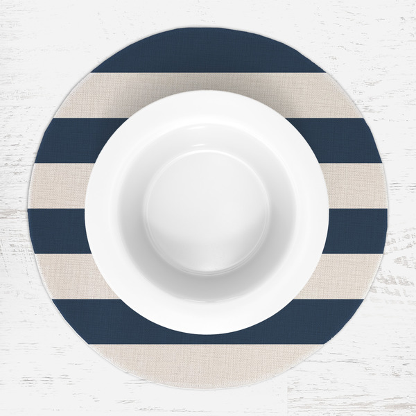 Horizontal Stripe Round Linen Placemats - LIFESTYLE (single)