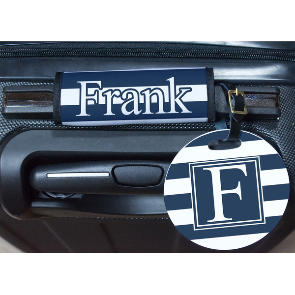 Horizontal Stripe Round Luggage Tag & Handle Wrap - In Context