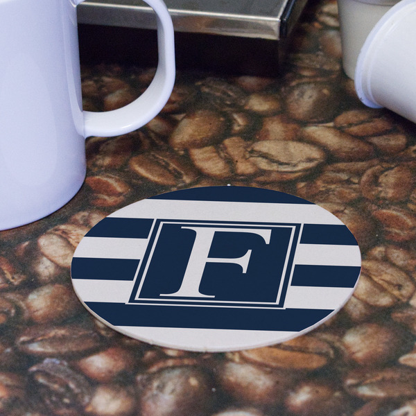 Horizontal Stripe Round Paper Coaster - Front