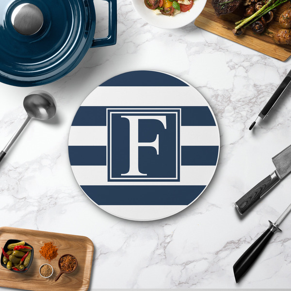 Horizontal Stripe Round Stone Trivet - In Context View