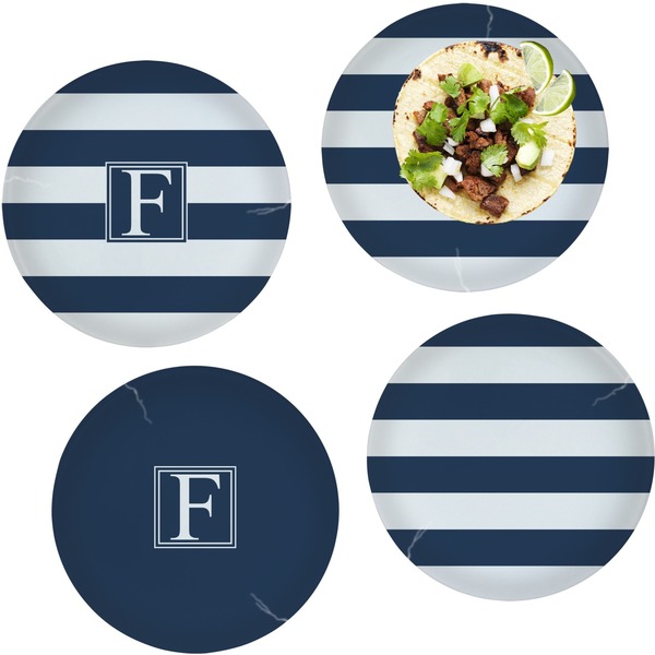 Custom Horizontal Stripe Set of 4 Glass Lunch / Dinner Plate 10" (Personalized)