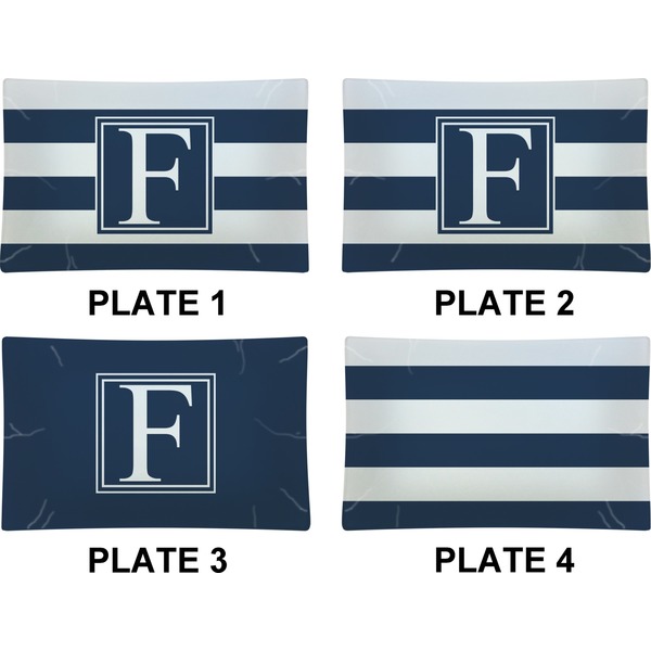 Horizontal Stripe Set of Rectangular Dinner Plates (Approval)