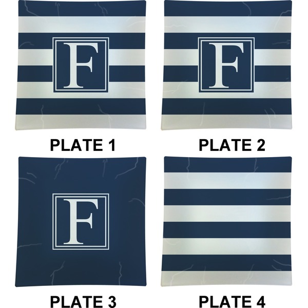 Horizontal Stripe Set of Square Dinner Plates (Approval)