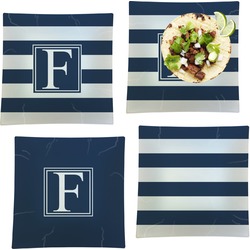 Horizontal Stripe Set of 4 Glass Square Lunch / Dinner Plate 9.5" (Personalized)