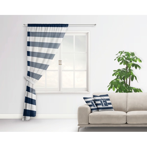Horizontal Stripe Sheer Curtain With Window and Rod - in Room Matching Pillow