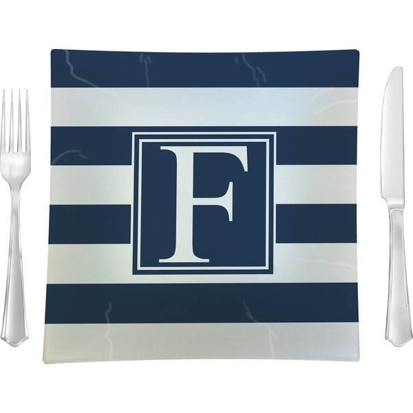 Custom Horizontal Stripe 9.5" Glass Square Lunch / Dinner Plate- Single or Set of 4 (Personalized)