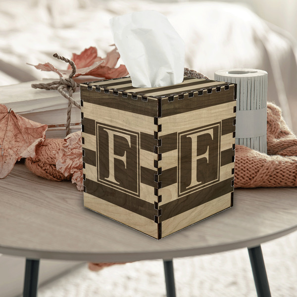 Horizontal Stripe Square Tissue Box Covers - Wood - In Context