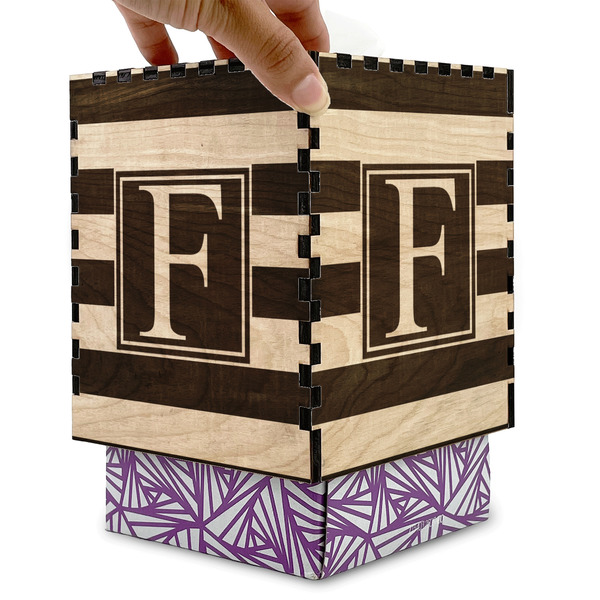 Horizontal Stripe Square Tissue Box Covers - Wood - with box