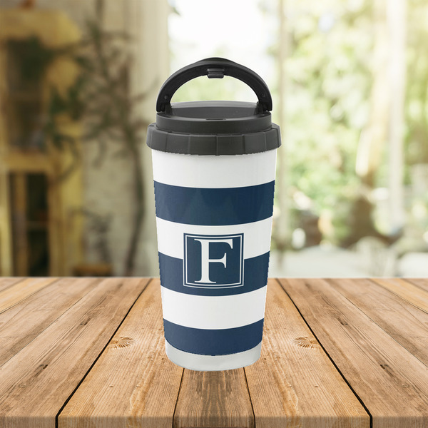Horizontal Stripe Stainless Steel Travel Cup Lifestyle
