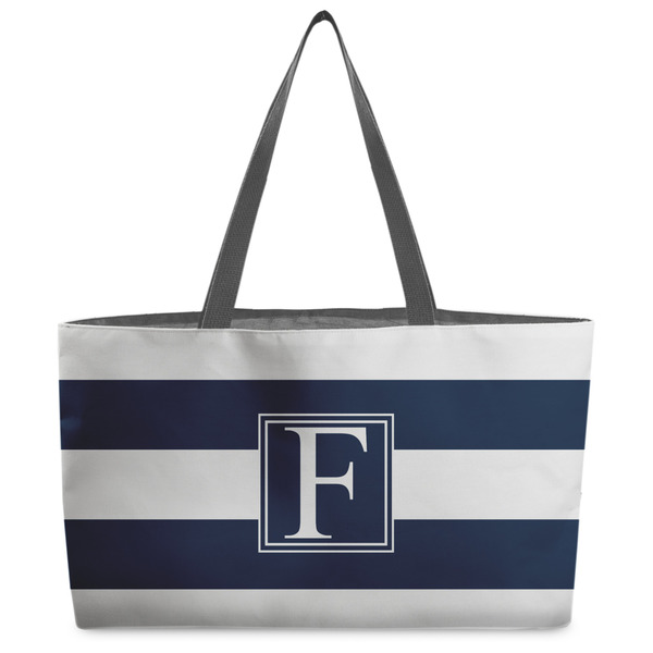 Custom Horizontal Stripe Beach Totes Bag - w/ Black Handles (Personalized)