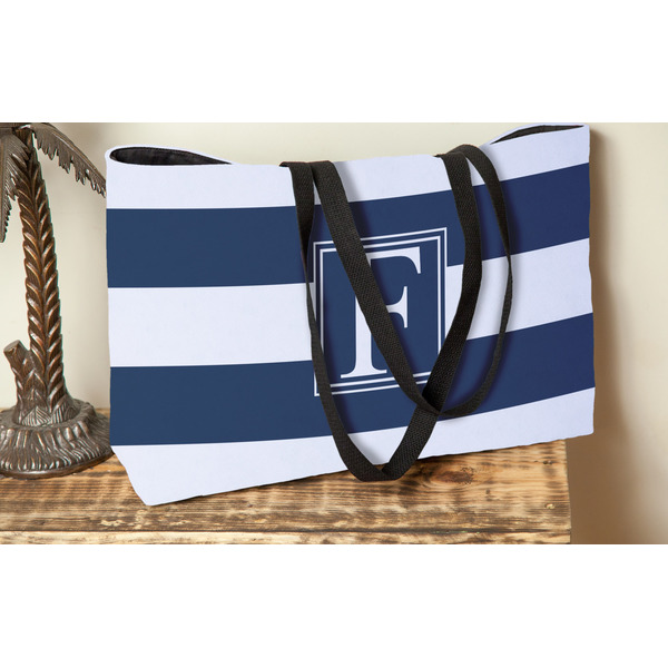 Horizontal Stripe Tote w/Black Handles - Lifestyle View