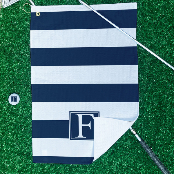 Horizontal Stripe Waffle Weave Golf Towel - In Context
