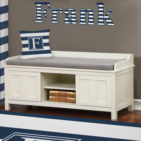 Horizontal Stripe Wall Name Decal Above Storage bench