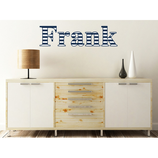 Horizontal Stripe Wall Name Decal On Wooden Desk