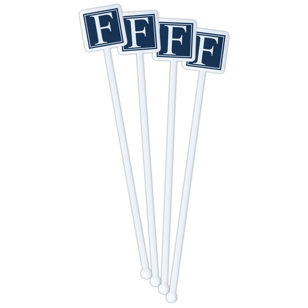 Horizontal Stripe White Plastic Stir Stick - Double Sided - Square - Front