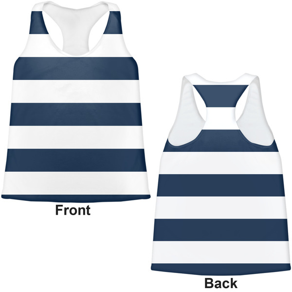 Horizontal Stripe Womens Racerback Tank Tops - Medium - Front and Back