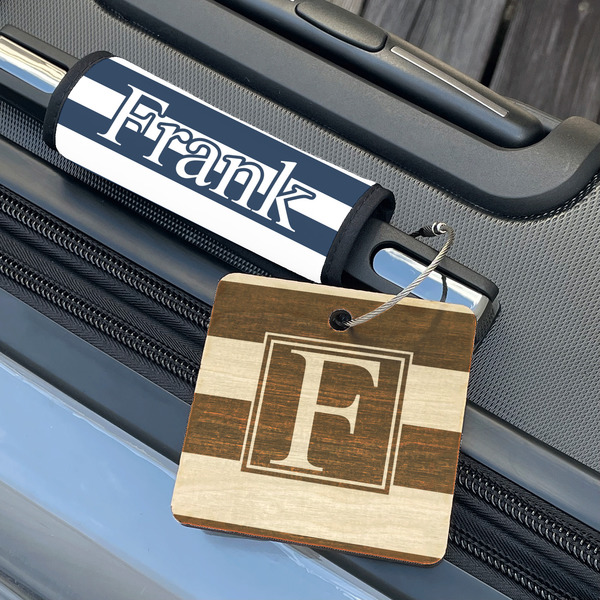 Horizontal Stripe Wood Luggage Tags - Square - Lifestyle