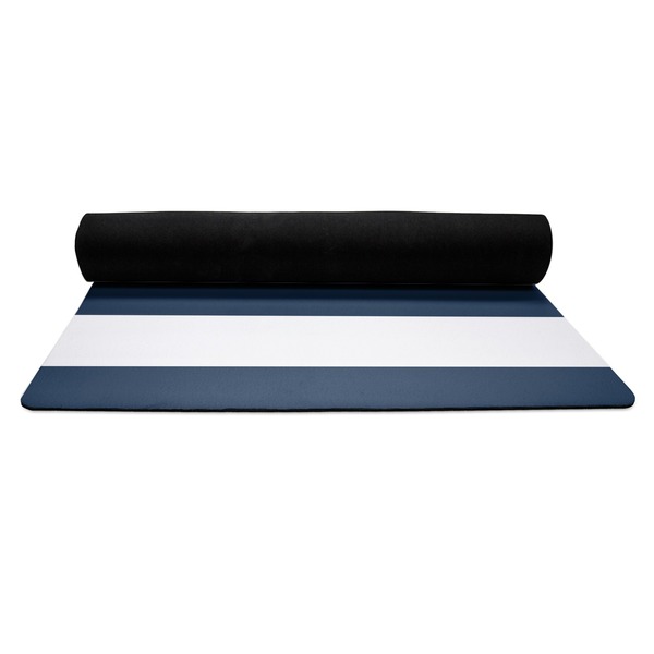 Horizontal Stripe Yoga Mat Rolled up Black Rubber Backing