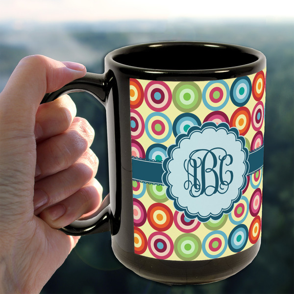 Retro Circles 15oz. Black Mug - LIFESTYLE