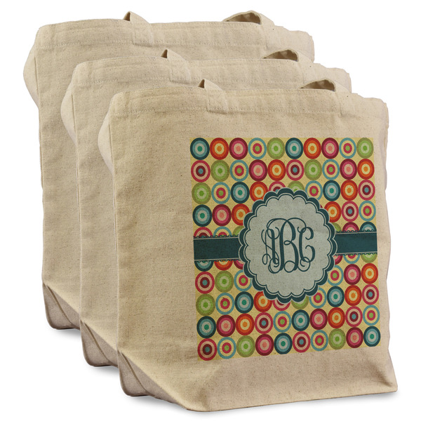Custom Retro Circles Reusable Cotton Grocery Bags - Set of 3 (Personalized)