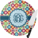 Retro Circles Round Glass Cutting Board - Small (Personalized)