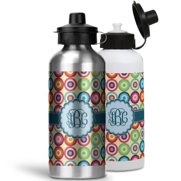 Retro Circles Aluminum Water Bottles - MAIN (white &silver)