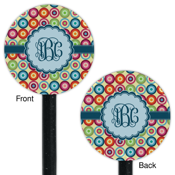 Retro Circles Black Plastic 5.5" Stir Stick - Double Sided - Round - Front & Back