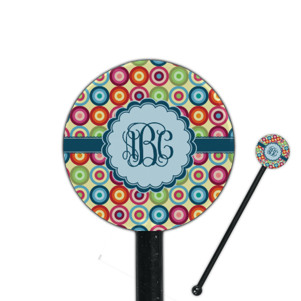 Custom Retro Circles 5.5" Round Plastic Stir Sticks - Black - Single Sided (Personalized)