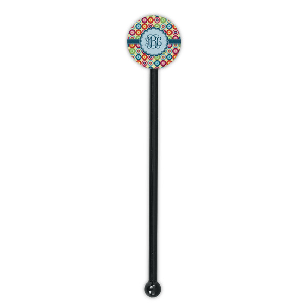 Retro Circles Black Plastic 5.5" Stir Stick - Round - Single Stick