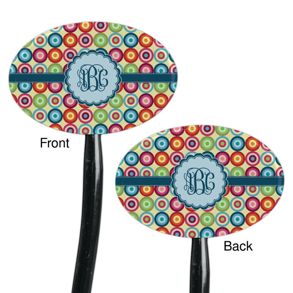 Retro Circles Black Plastic 7" Stir Stick - Double Sided - Oval - Front & Back