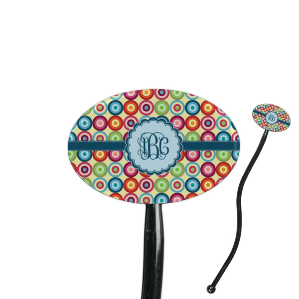Custom Retro Circles 7" Oval Plastic Stir Sticks - Black - Single Sided (Personalized)