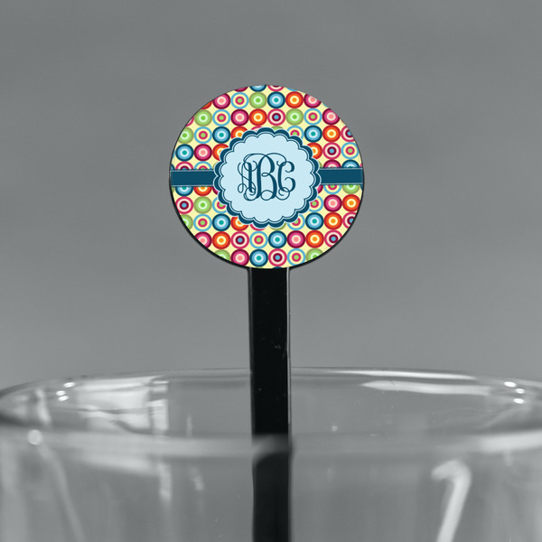 Retro Circles Black Plastic 7" Stir Stick - Round - Main