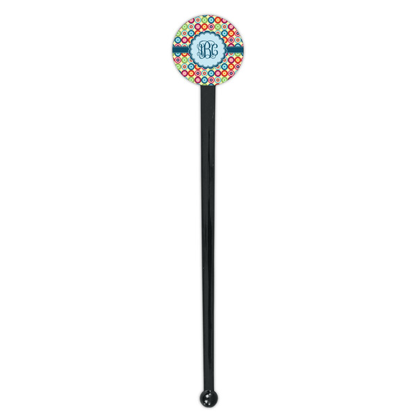 Retro Circles Black Plastic 7" Stir Stick - Round - Single Stick